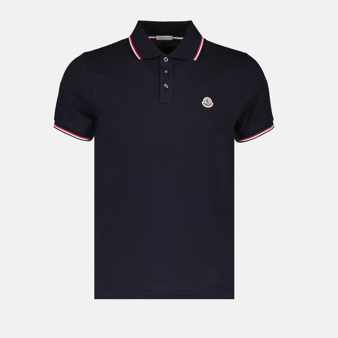 Moncler Navy Polo Shirt with Signature Tricolor Trim