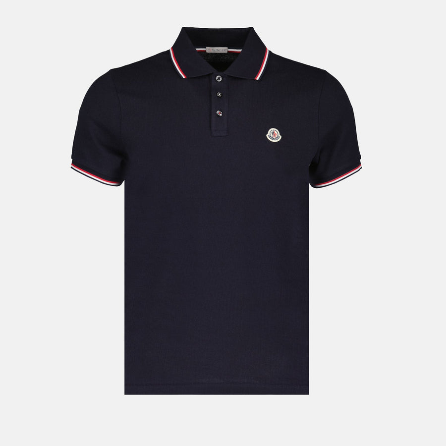Moncler Moncler Navy Polo Shirt with Signature Tricolor Trim