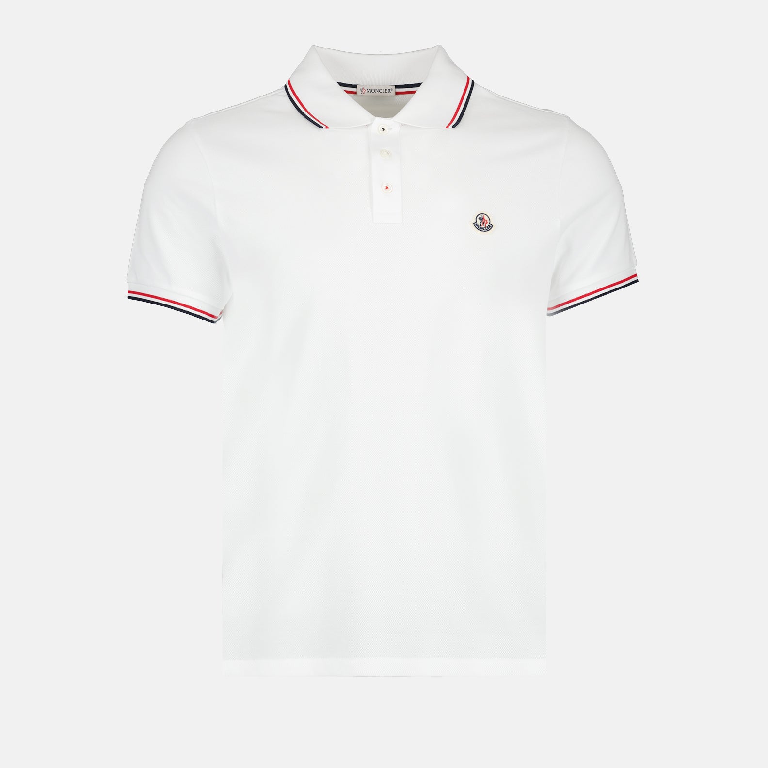 Moncler Classic White Polo Shirt with Signature Tricolor Trim
