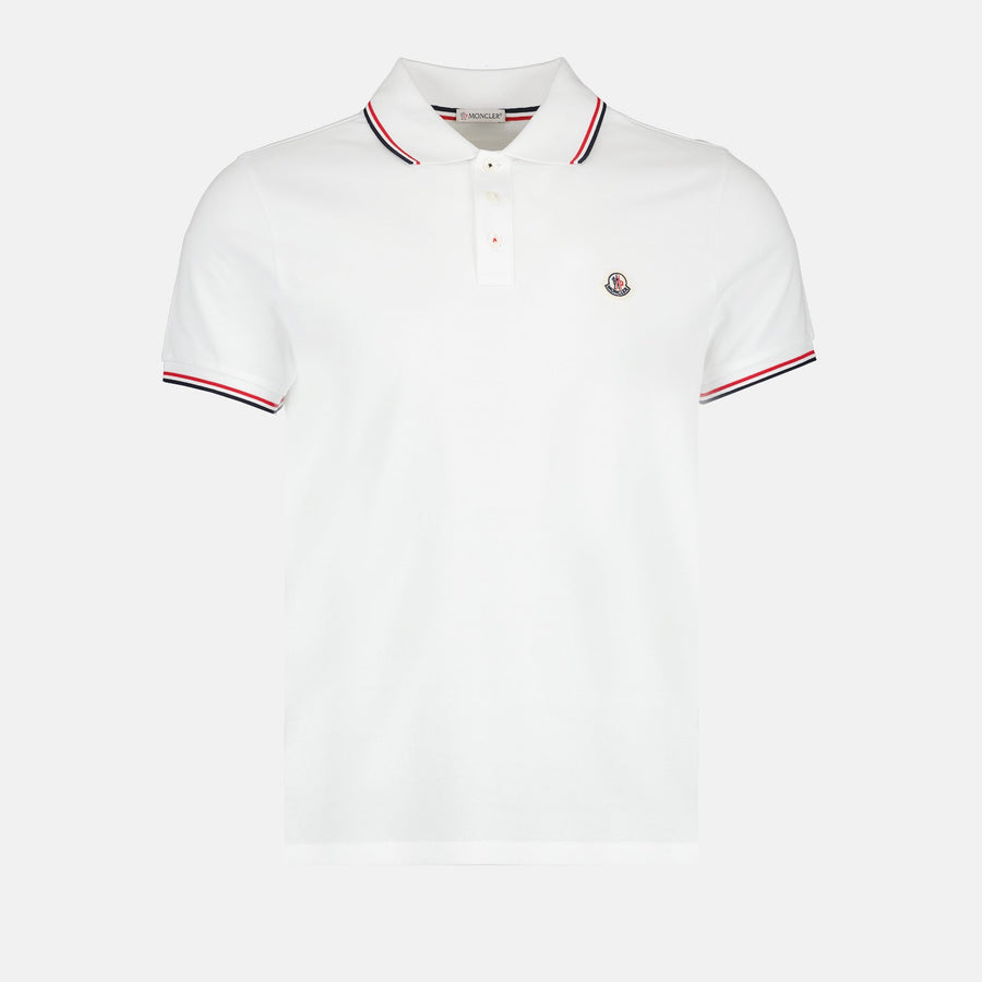Moncler Classic White Polo Shirt with Signature Tricolor Trim