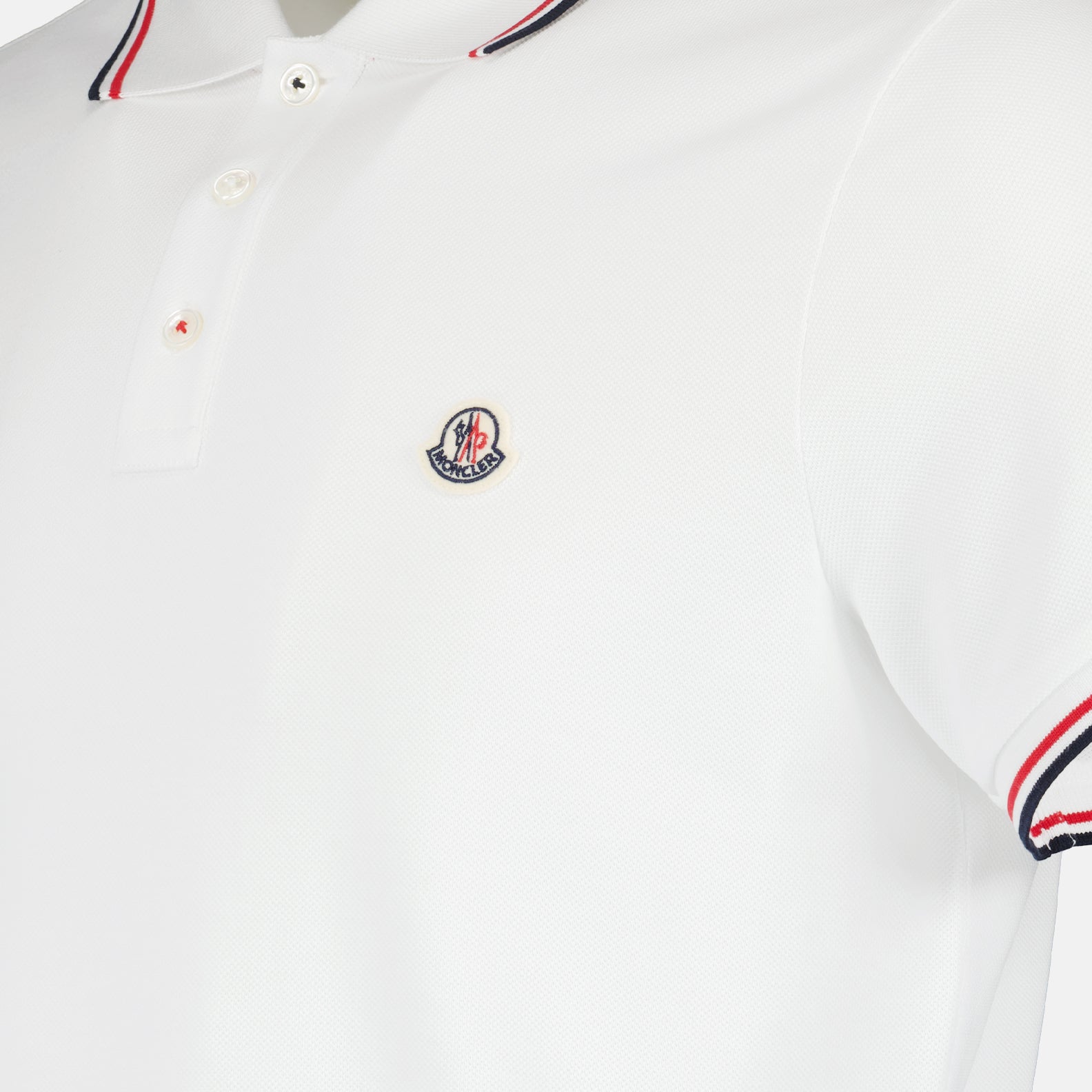 Moncler Classic White Polo Shirt with Signature Tricolor Trim - image 5