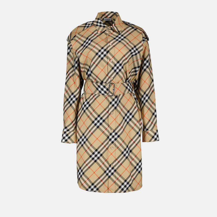 Burberry Check Print Belted Shirt Dress