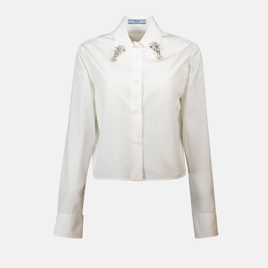 Prada Crystal Embellished Collar Shirt