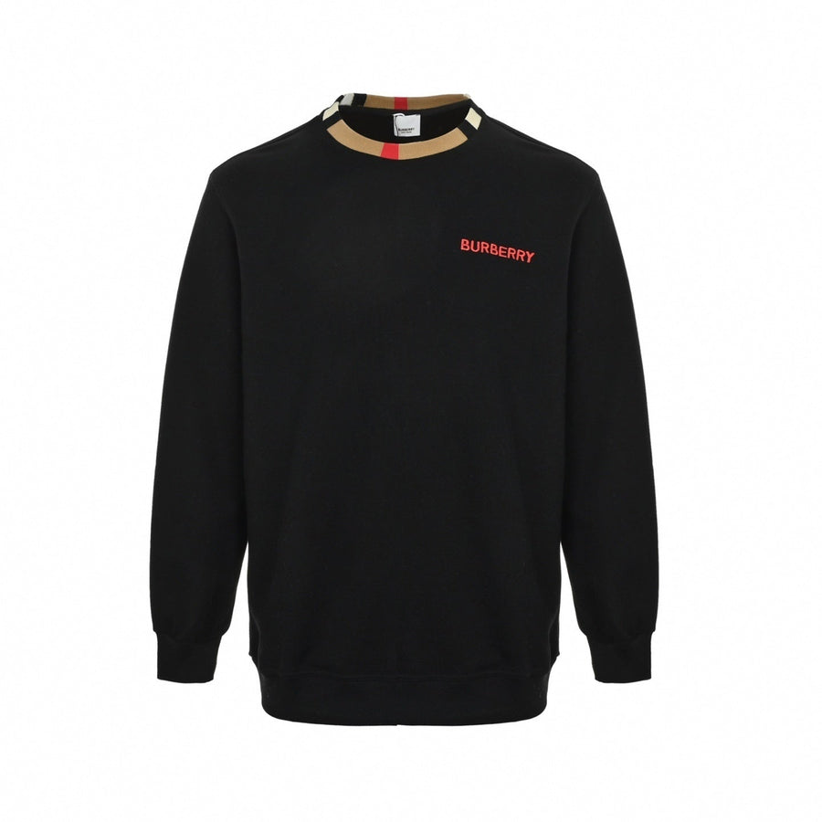 Burberry Boutique Black Crewneck Sweatshirt with Icon Stripe Trim
