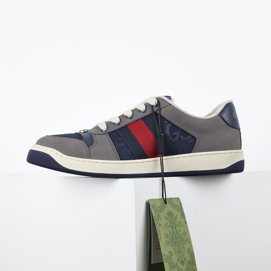 Gucci Screener Sneakers in Blue GG Canvas & Grey Suede - image 6