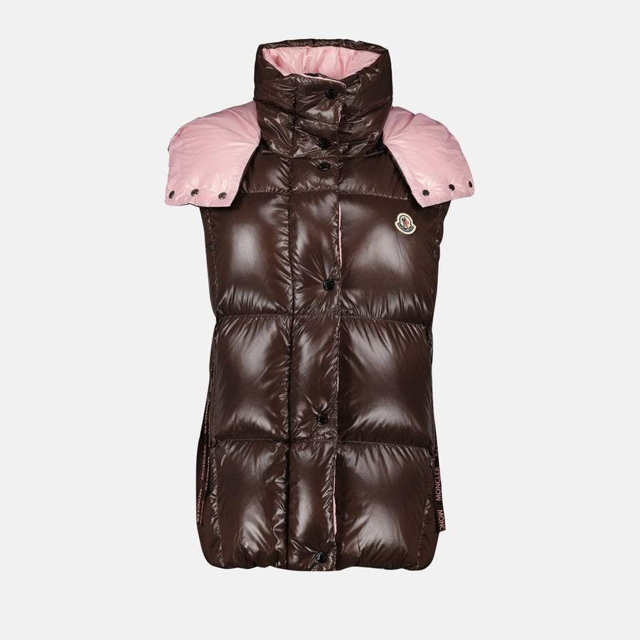 Moncler Brown & Pink Hooded Puffer Vest