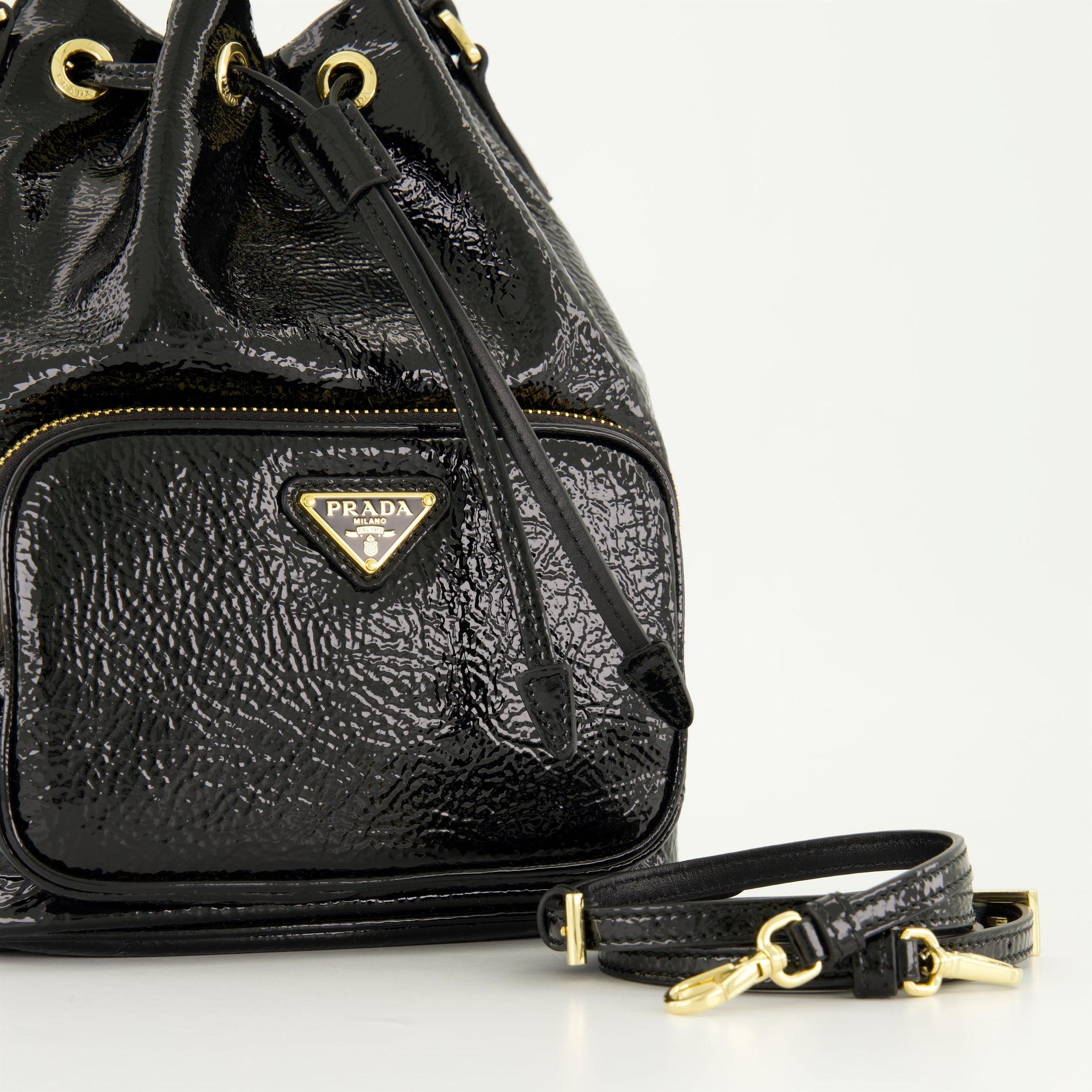 Prada Patent Leather Bucket Bag (Black) - image 3