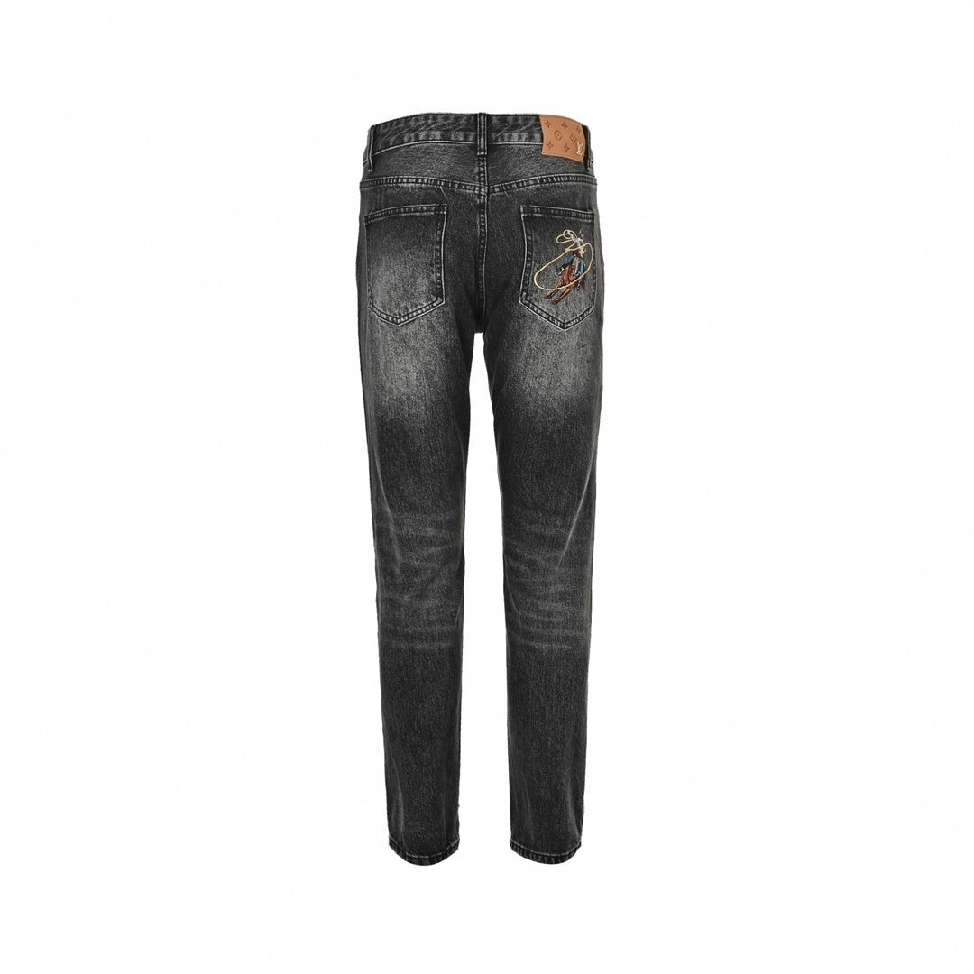 Louis Vuitton Black Washed Denim Jeans with Monogram & Cowboy Embroidery - image 2