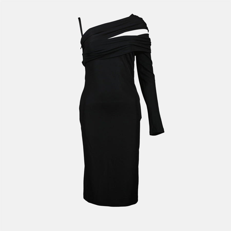 Versace Asymmetric Draped One-Shoulder Midi Dress
