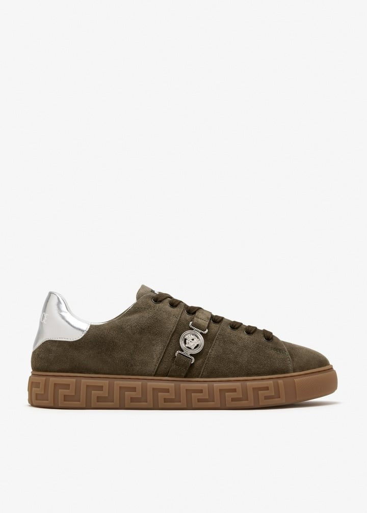 Versace Greca Embellished Suede Sneakers