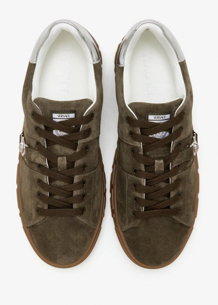 Versace Greca Embellished Suede Sneakers - image 4
