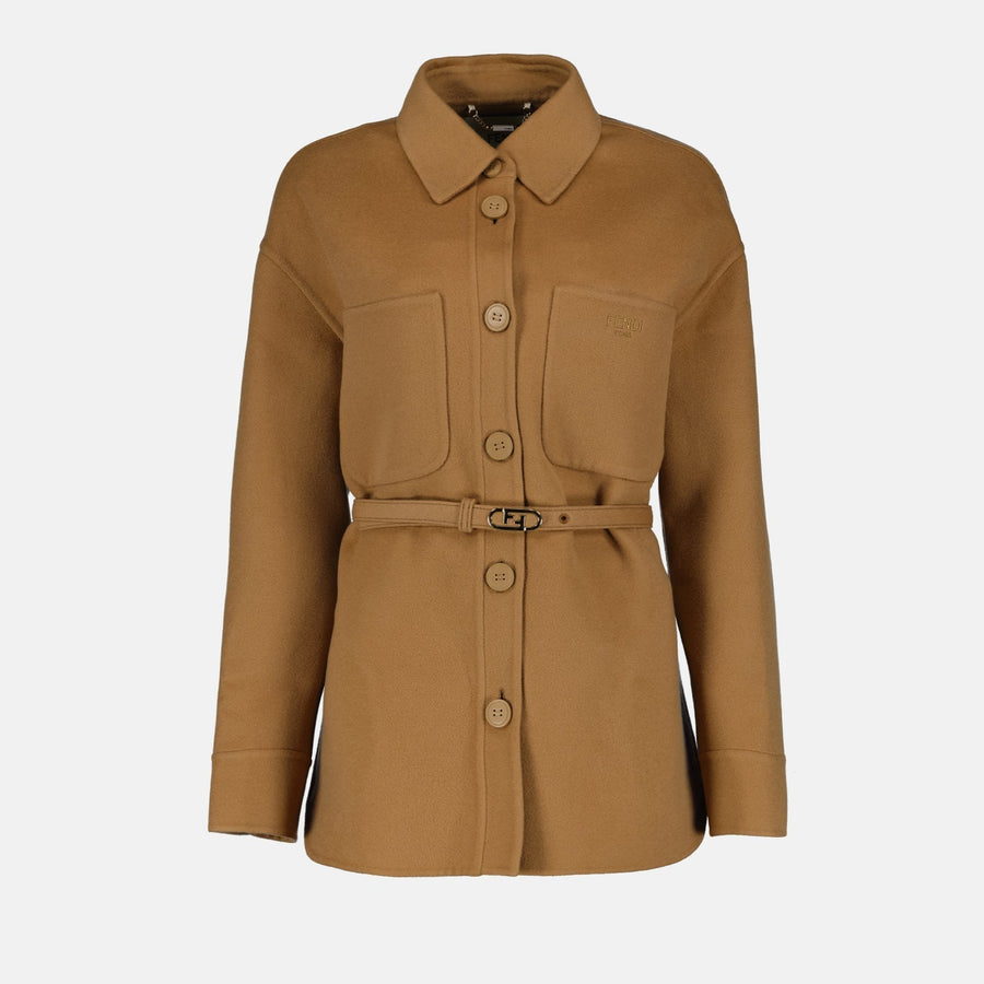 Fendi Camel Belted Overshirt Jacket