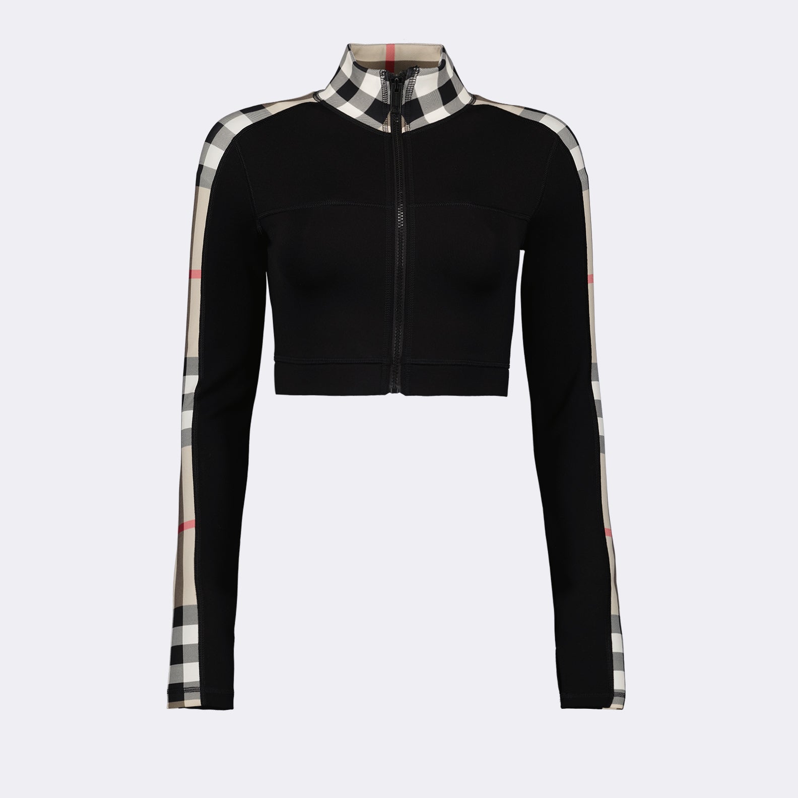 Burberry Check Panel Cropped Zip-Up Jacket