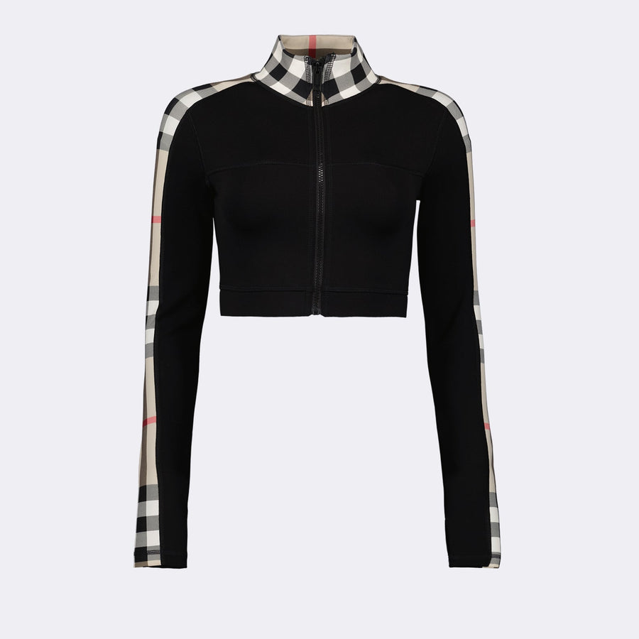 Burberry Check Panel Cropped Zip-Up Jacket