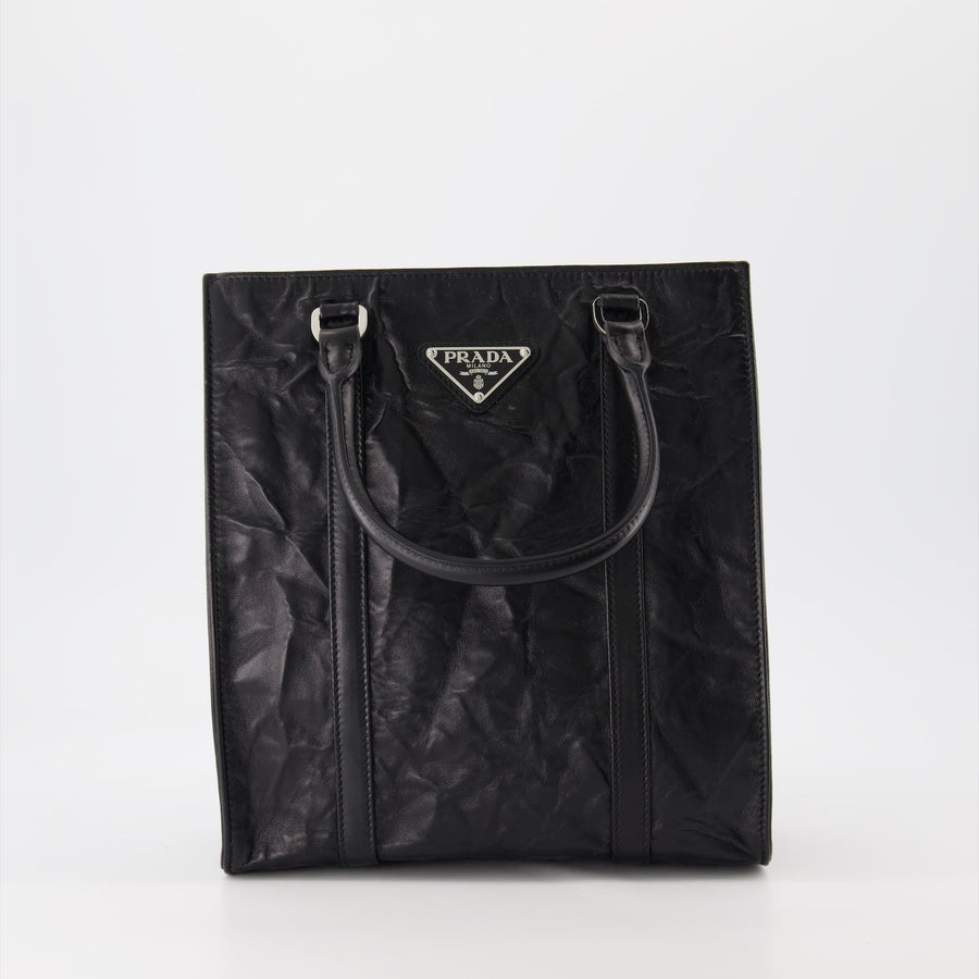 Prada Soft Leather Tote Bag (Black)