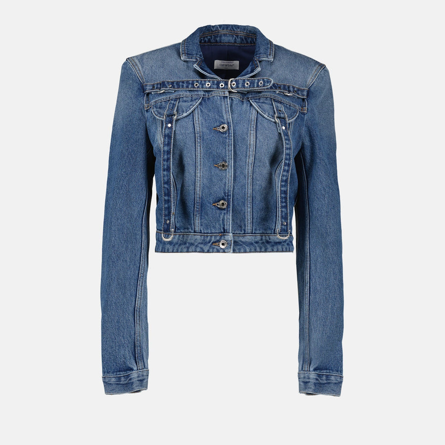 Off-White Harness-Detail Cropped Denim Jacket