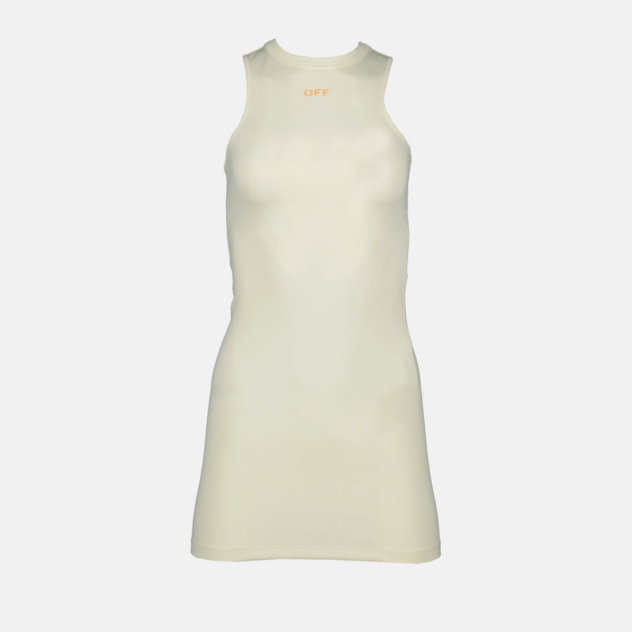 Off-White Sleeveless Logo Bodycon Mini Dress
