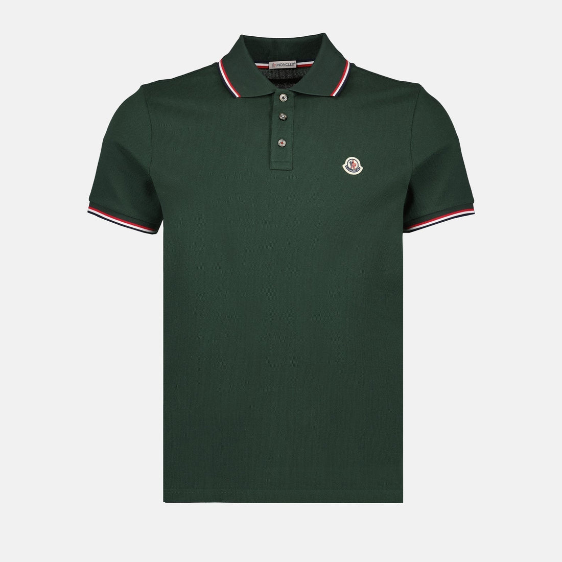 Moncler Forest Green Polo Shirt with Signature Tricolor Detail