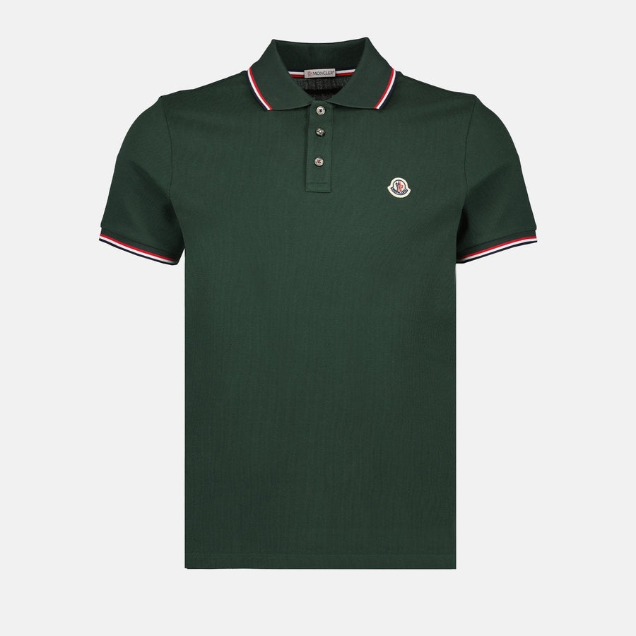 Moncler Moncler Forest Green Polo Shirt with Signature Tricolor Detail
