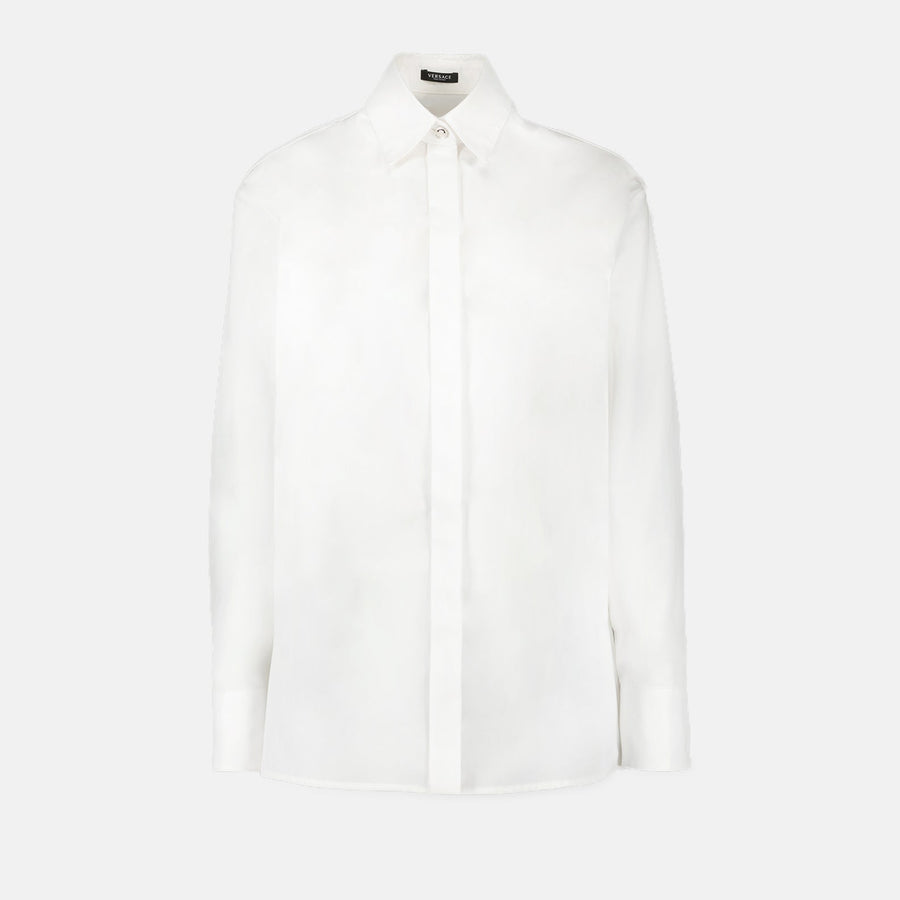 Versace White Silk Button-Up Shirt
