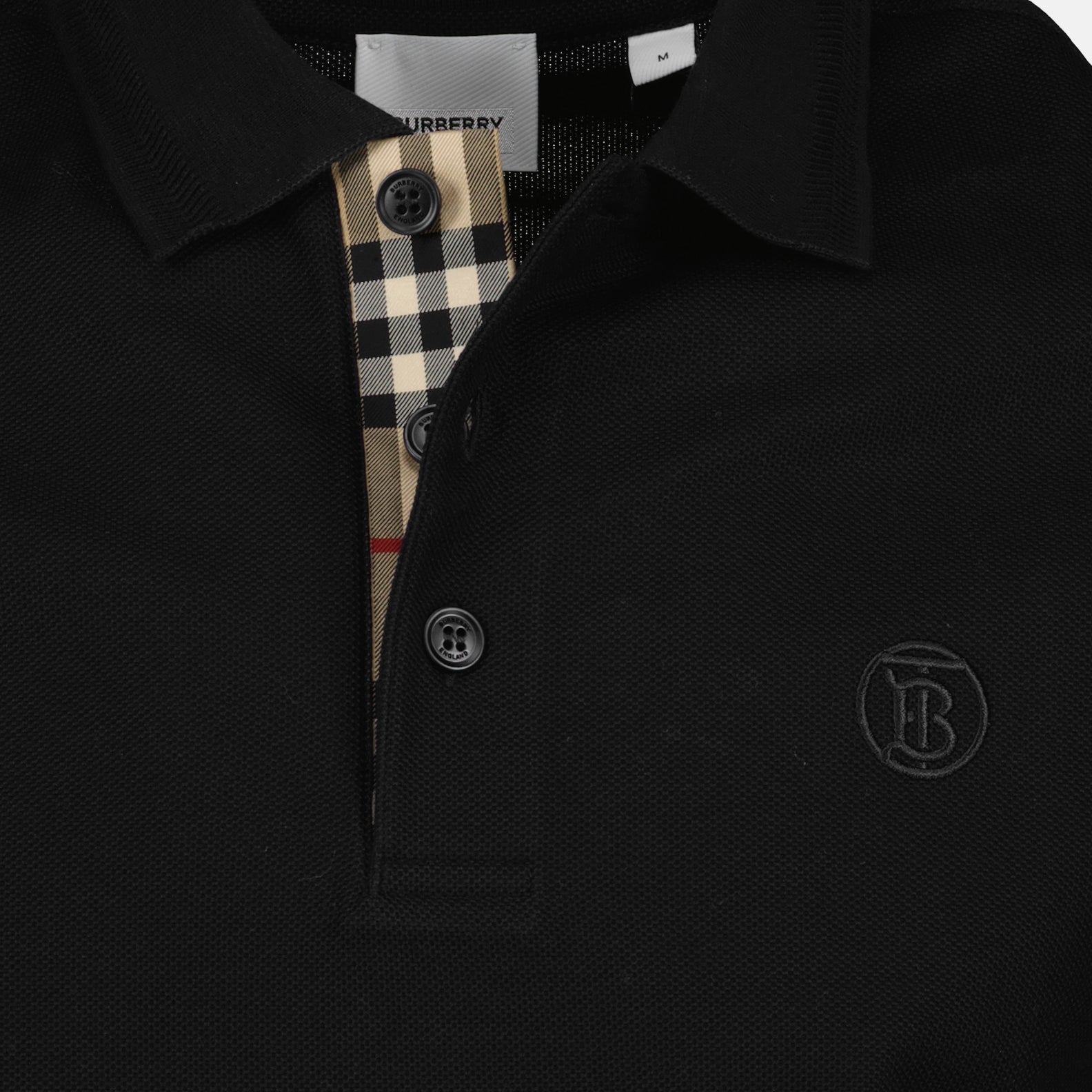 Burberry Black Polo with Check Placket Detail - image 5