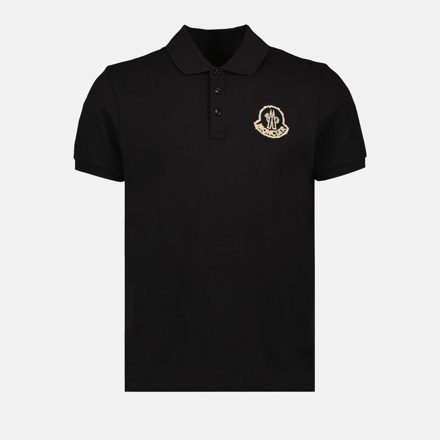 Moncler Moncler Black Polo Shirt with Statement Embroidered Logo