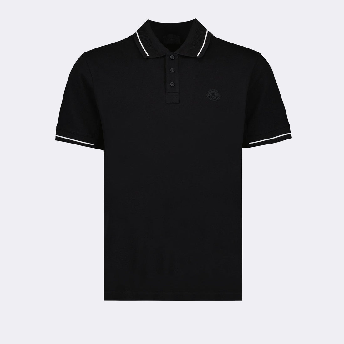 Moncler Black Polo Shirt with Tonal Logo and Contrast Trim