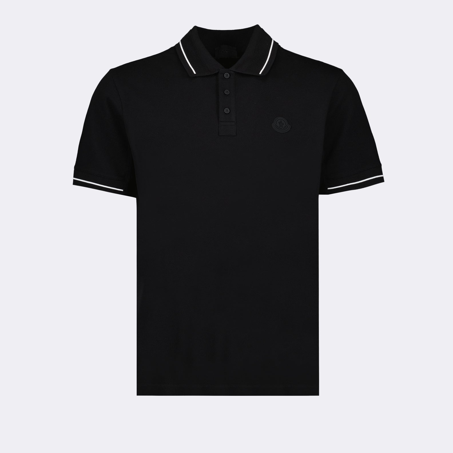 Moncler Moncler Black Polo Shirt with Tonal Logo and Contrast Trim