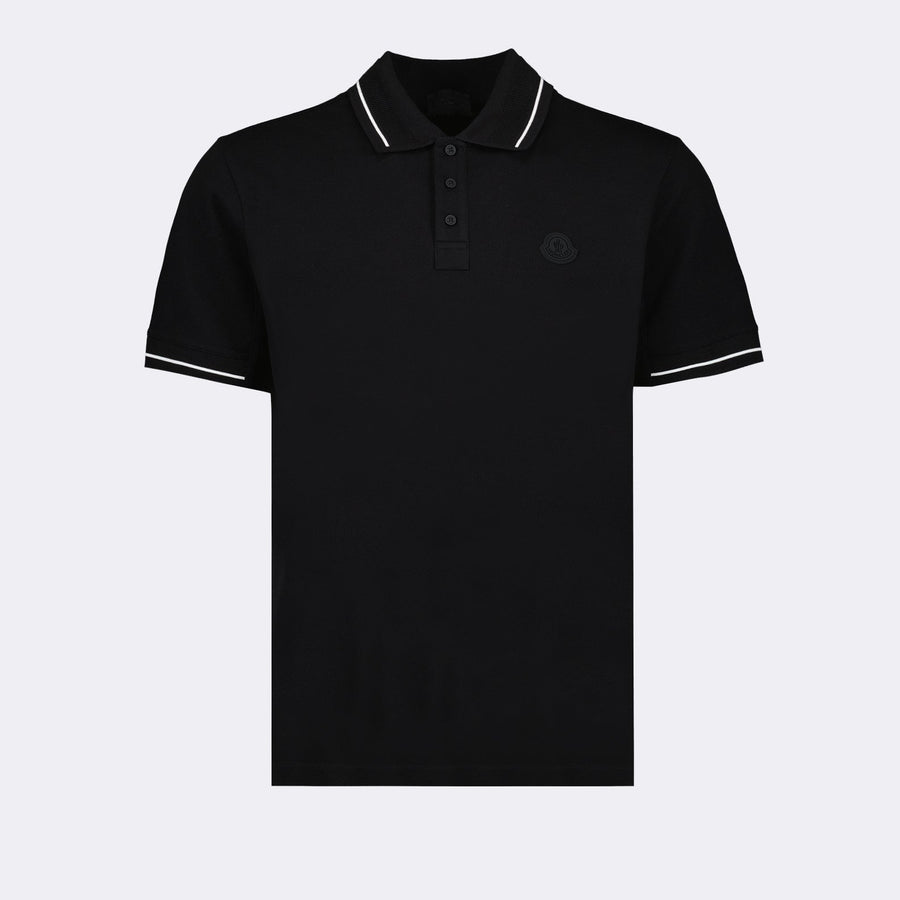 Moncler Moncler Black Polo Shirt with Tonal Logo and Contrast Trim