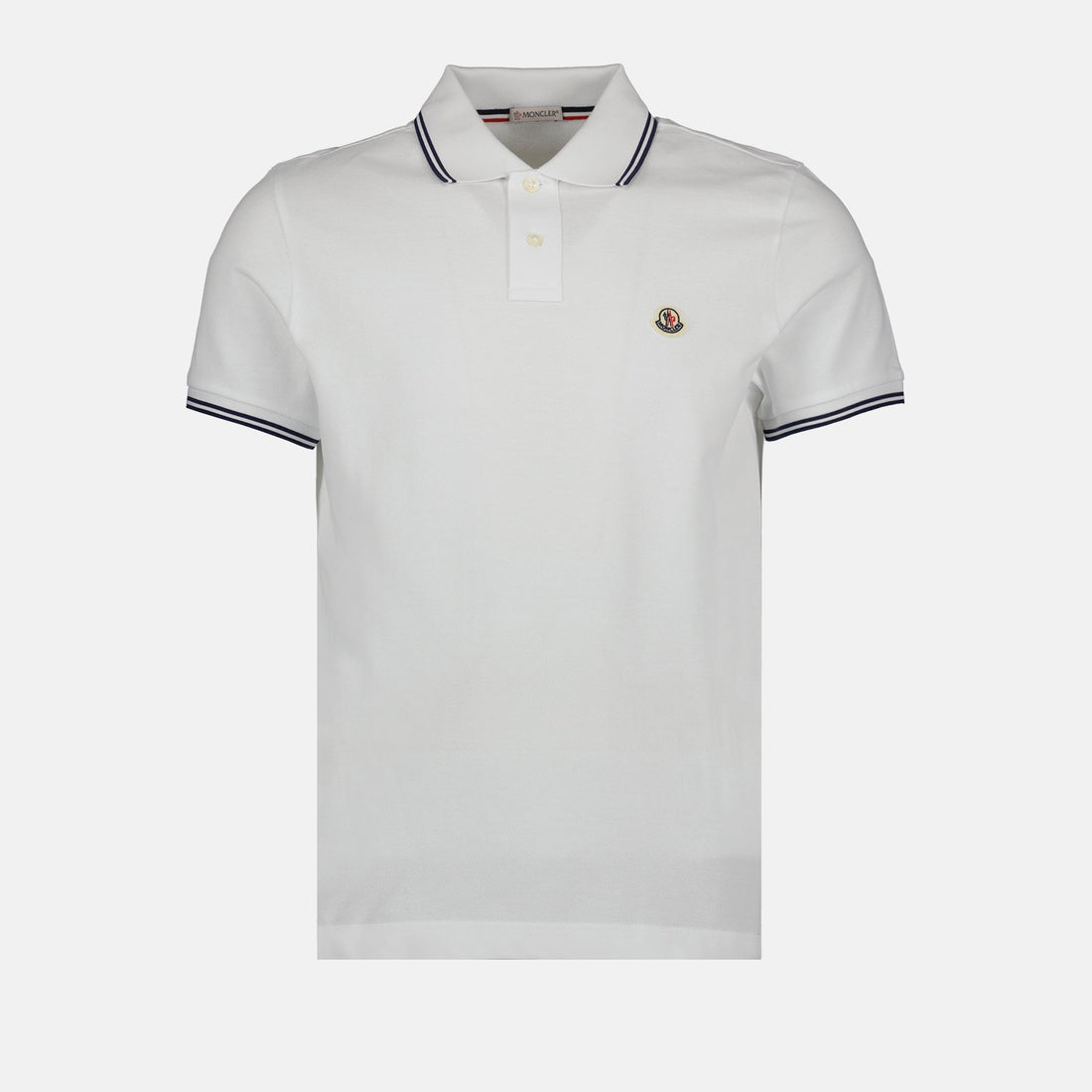 Moncler White Polo Shirt with Contrast Navy Trim