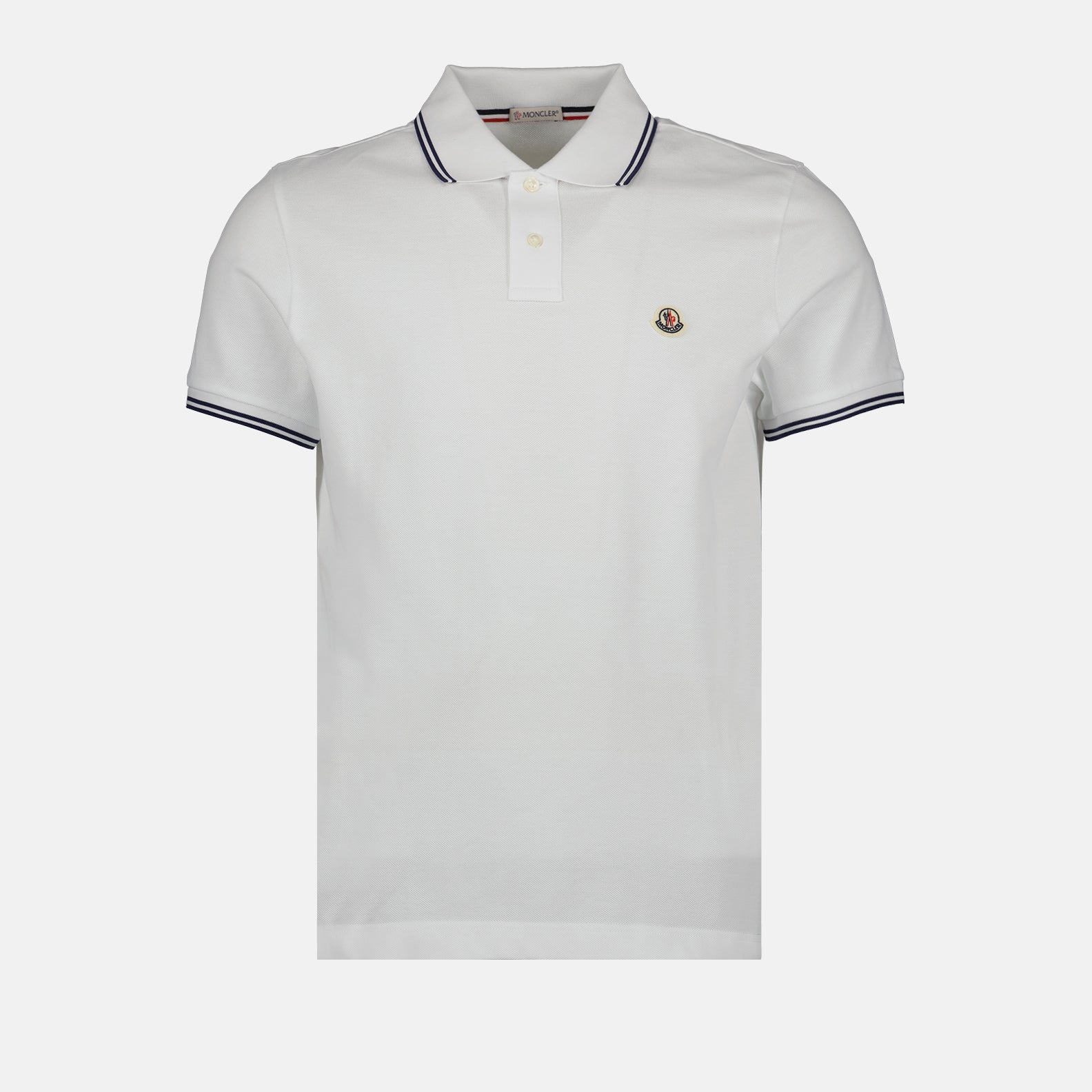 Moncler Moncler White Polo Shirt with Contrast Navy Trim