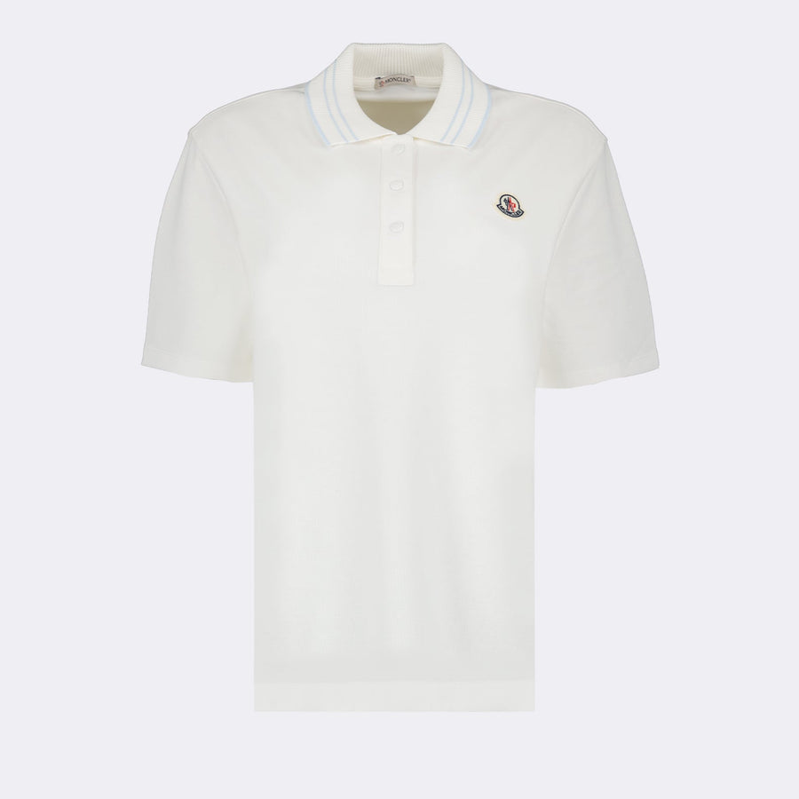 Moncler White Polo Shirt with Subtle Stripe Collar