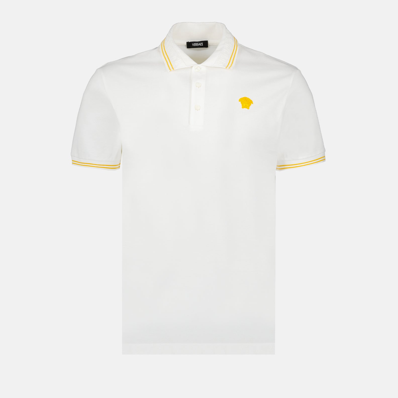 Versace Versace White Polo Shirt with Yellow Medusa Embroidery