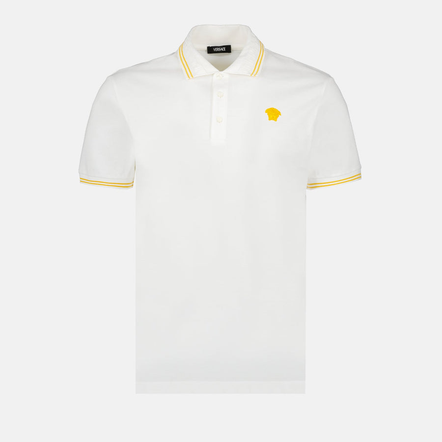 Versace Versace White Polo Shirt with Yellow Medusa Embroidery