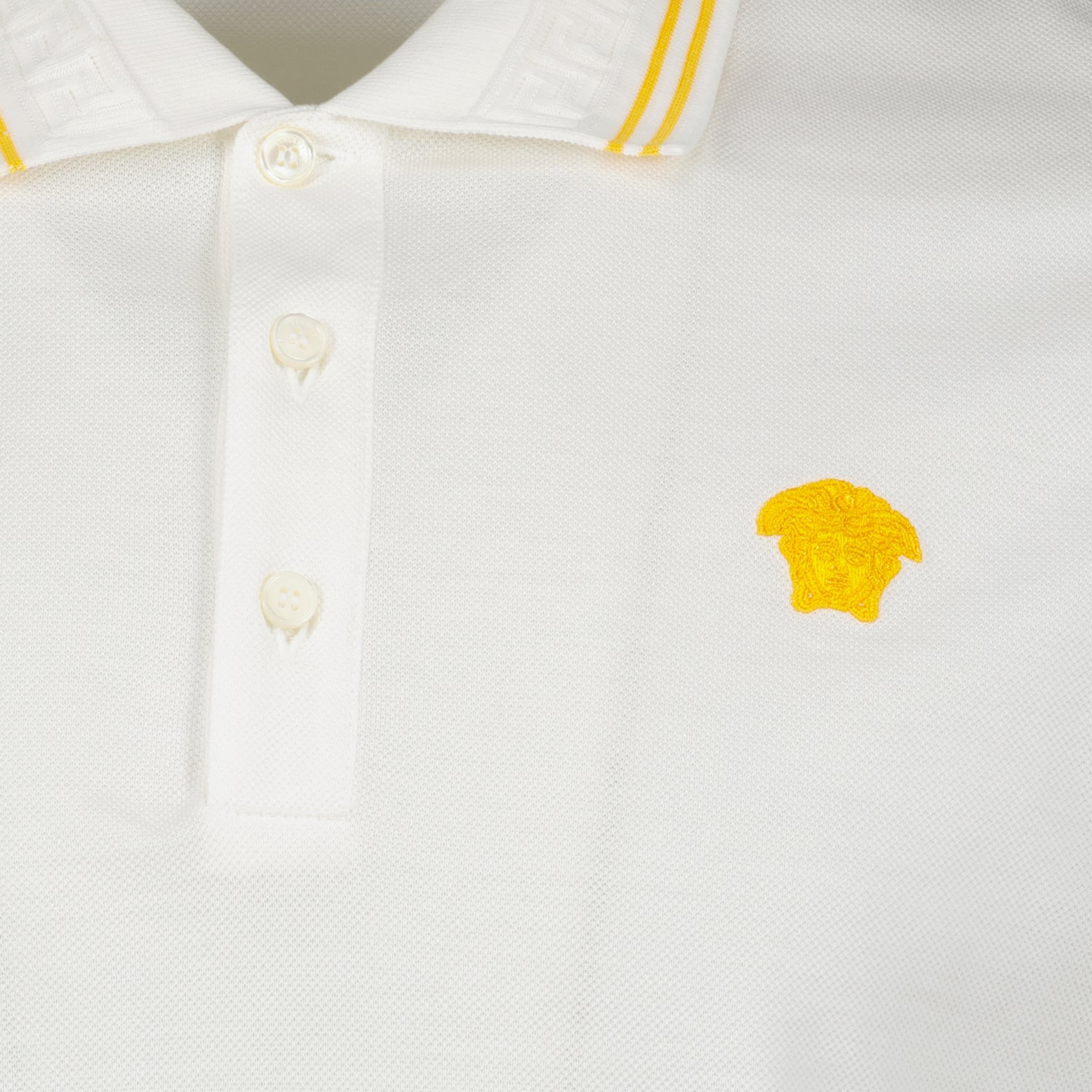 Versace Versace White Polo Shirt with Yellow Medusa Embroidery - image 5