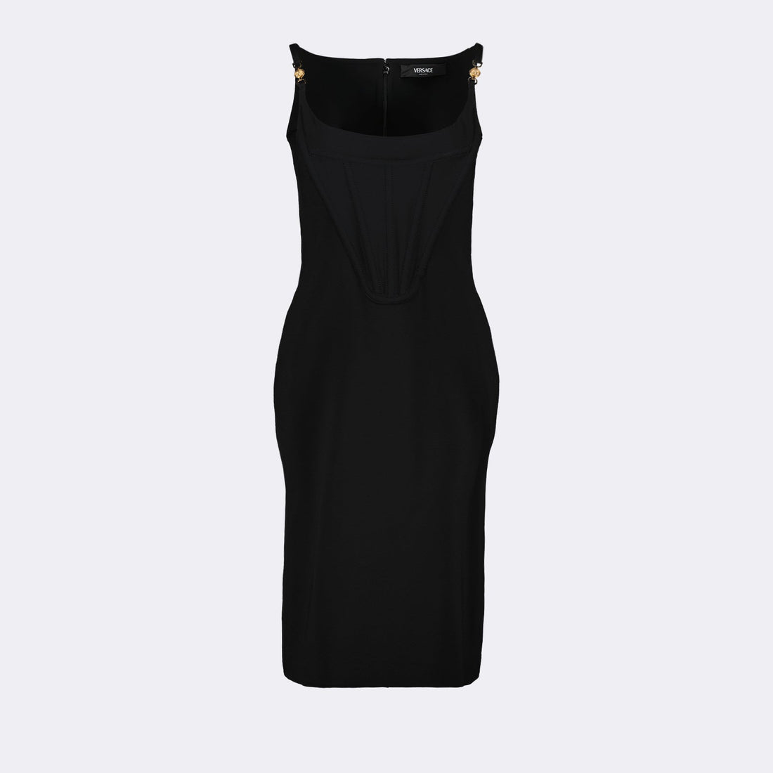 Corset-Detail Midi Dress with Medusa Accents