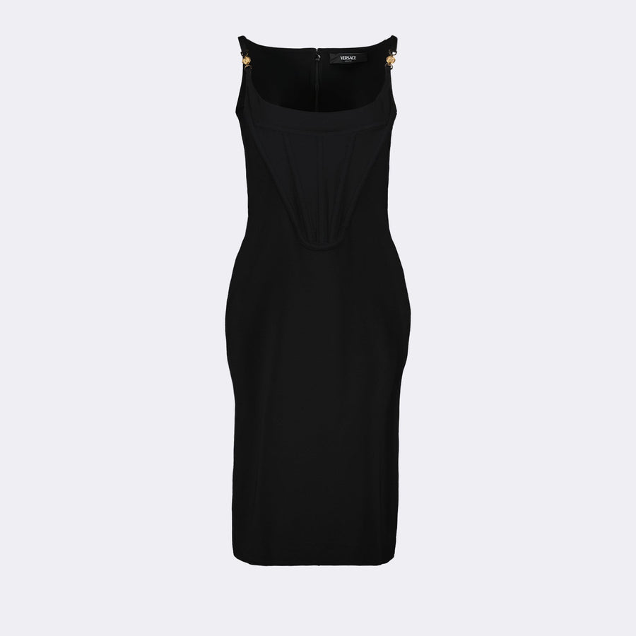 Versace Corset-Detail Midi Dress with Medusa Accents