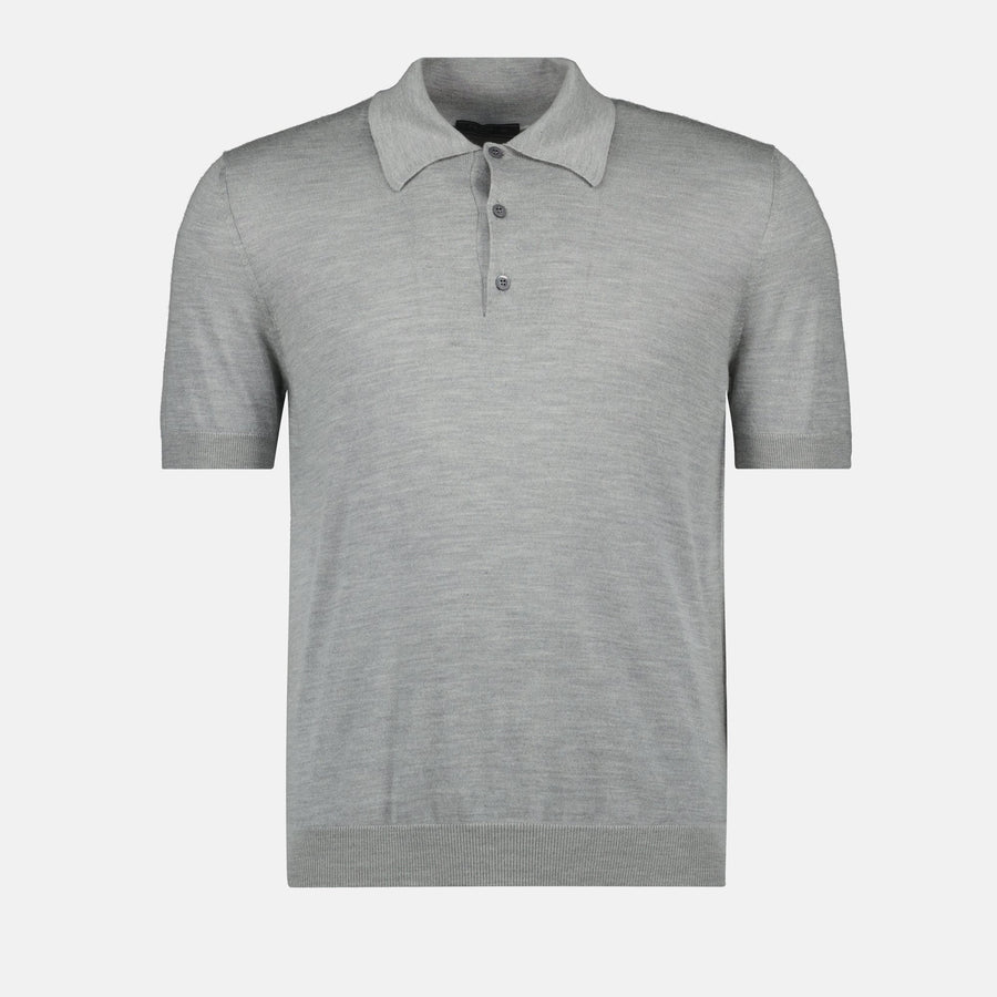 Prada Prada Cashmere & Silk Knit Polo Shirt in Light Grey