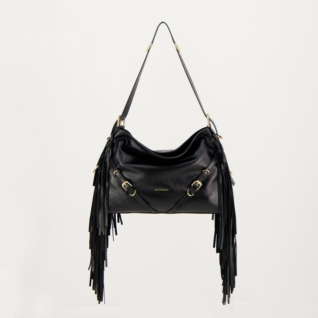 Black Leather Fringe Shoulder Bag