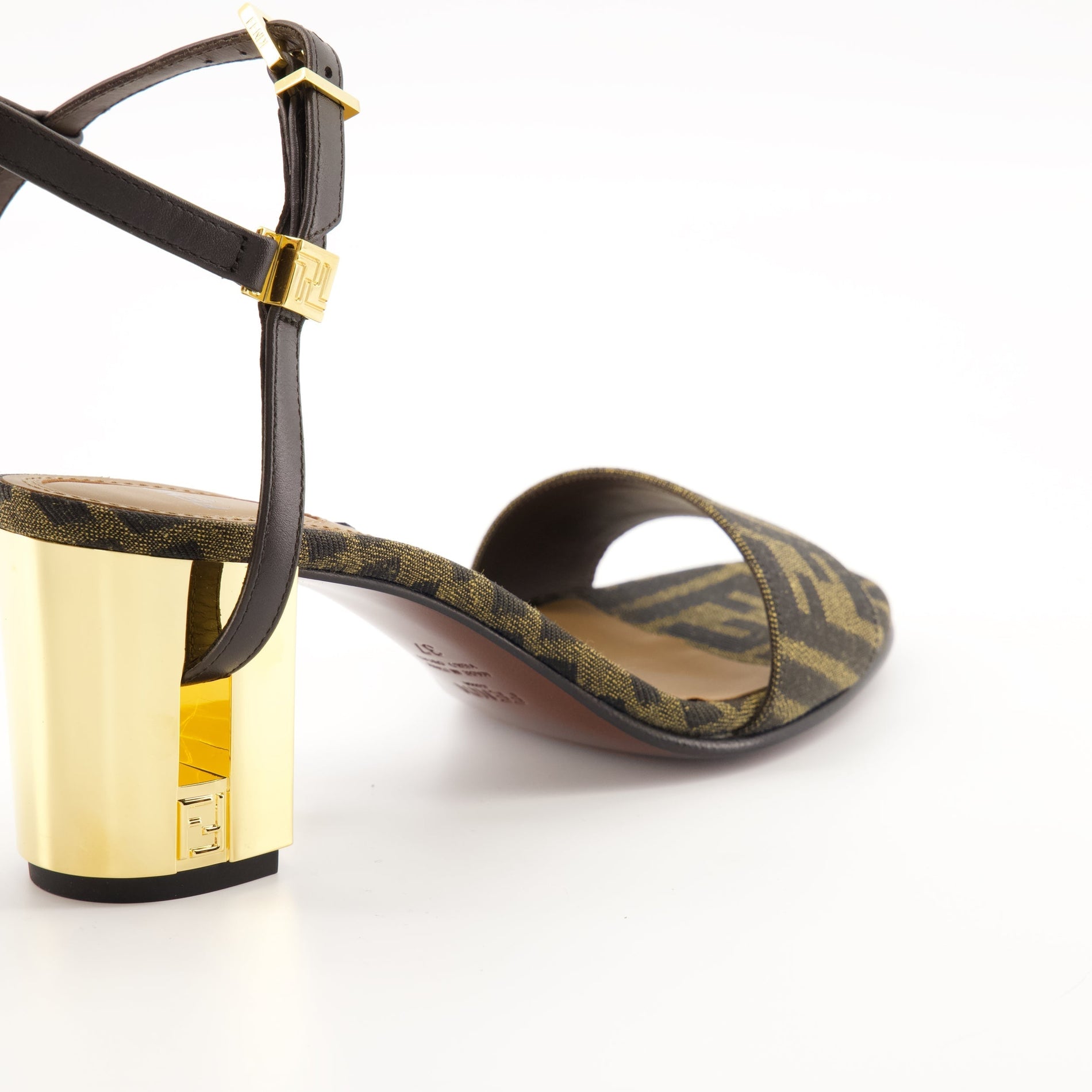 Fendi Jacquard Sandals with Metallic Heel - image 4