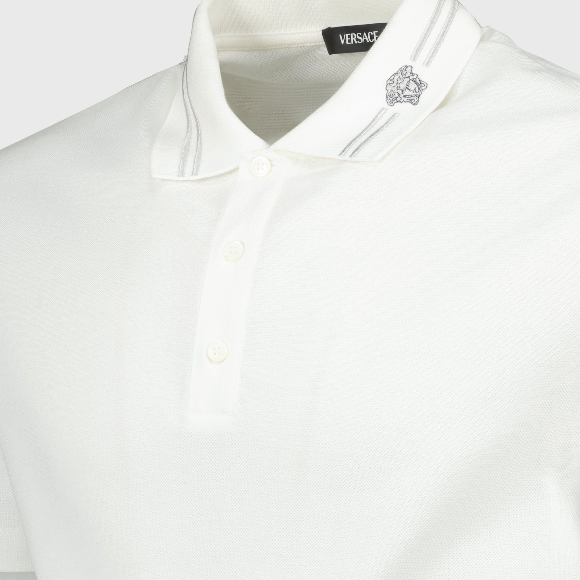 Versace Versace Minimalist White Polo Shirt with Medusa Accent - image 5