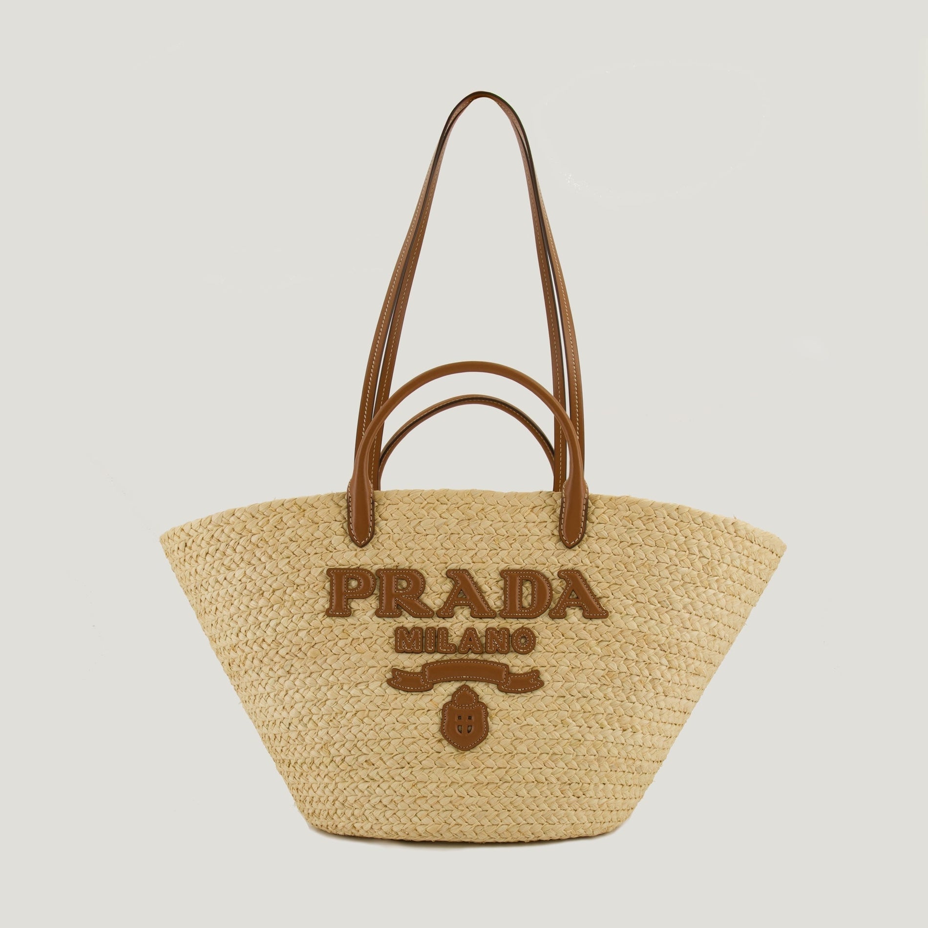 Prada Raffia Tote Bag with Leather Handles