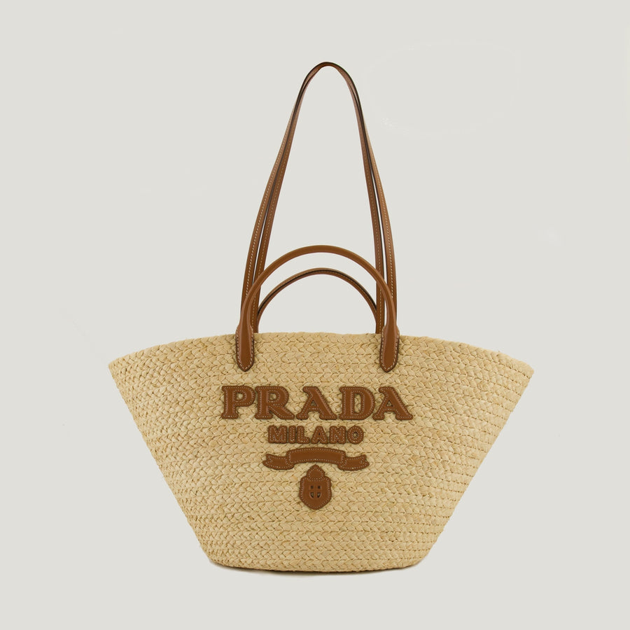 Prada Raffia Tote Bag with Leather Handles