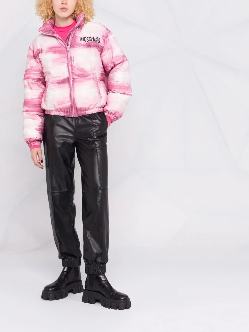 Moschino Pink Painterly Print Puffer Jacket - image 2