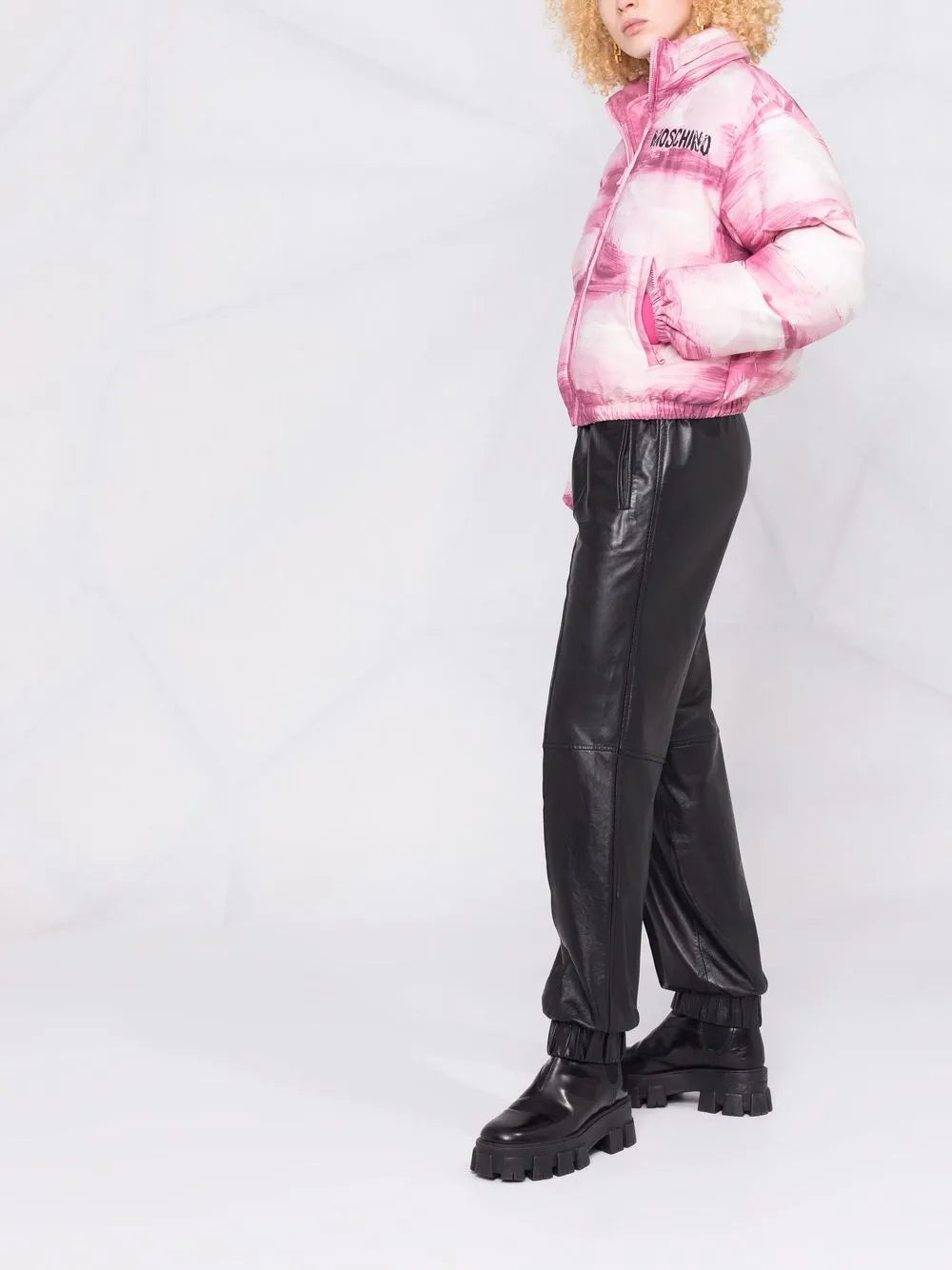 Moschino Pink Painterly Print Puffer Jacket - image 8