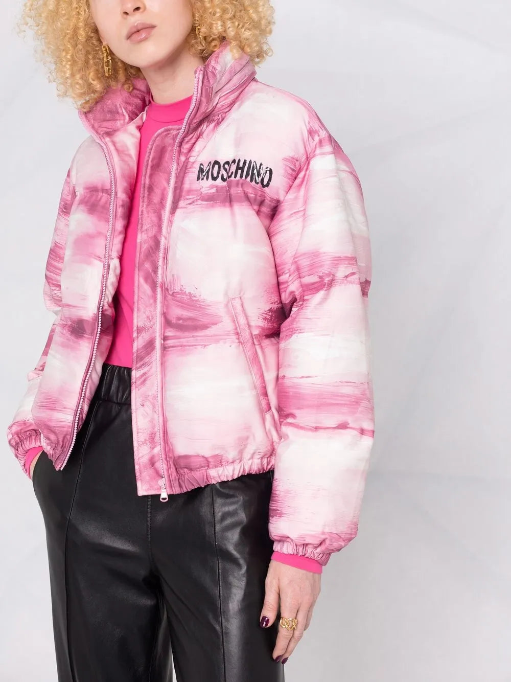 Moschino Pink Painterly Print Puffer Jacket - image 3