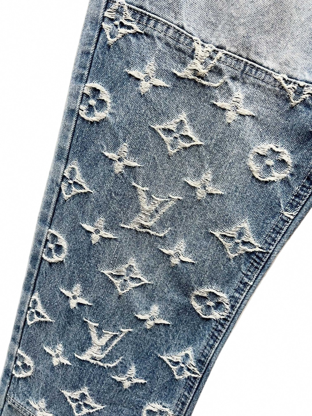Louis Vuitton Light Blue Monogram Embroidered Denim Jeans - image 4