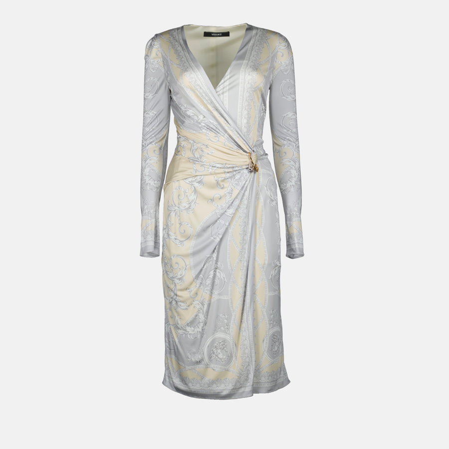 Versace Baroque Print Wrap Midi Dress