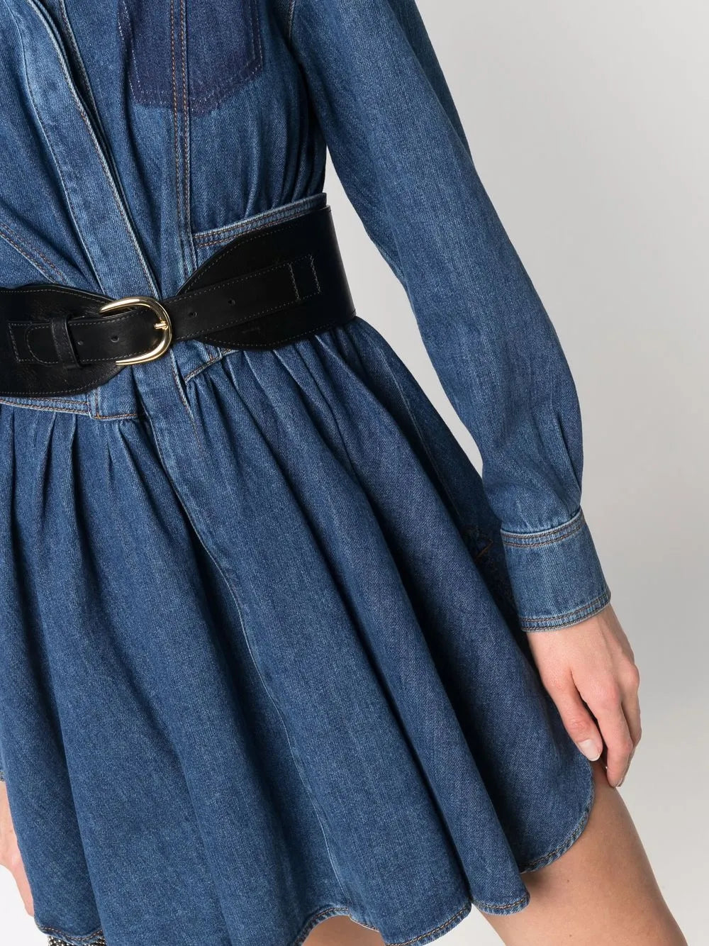 Alexander McQueen Structured Denim Fit-and-Flare Dress - image 7