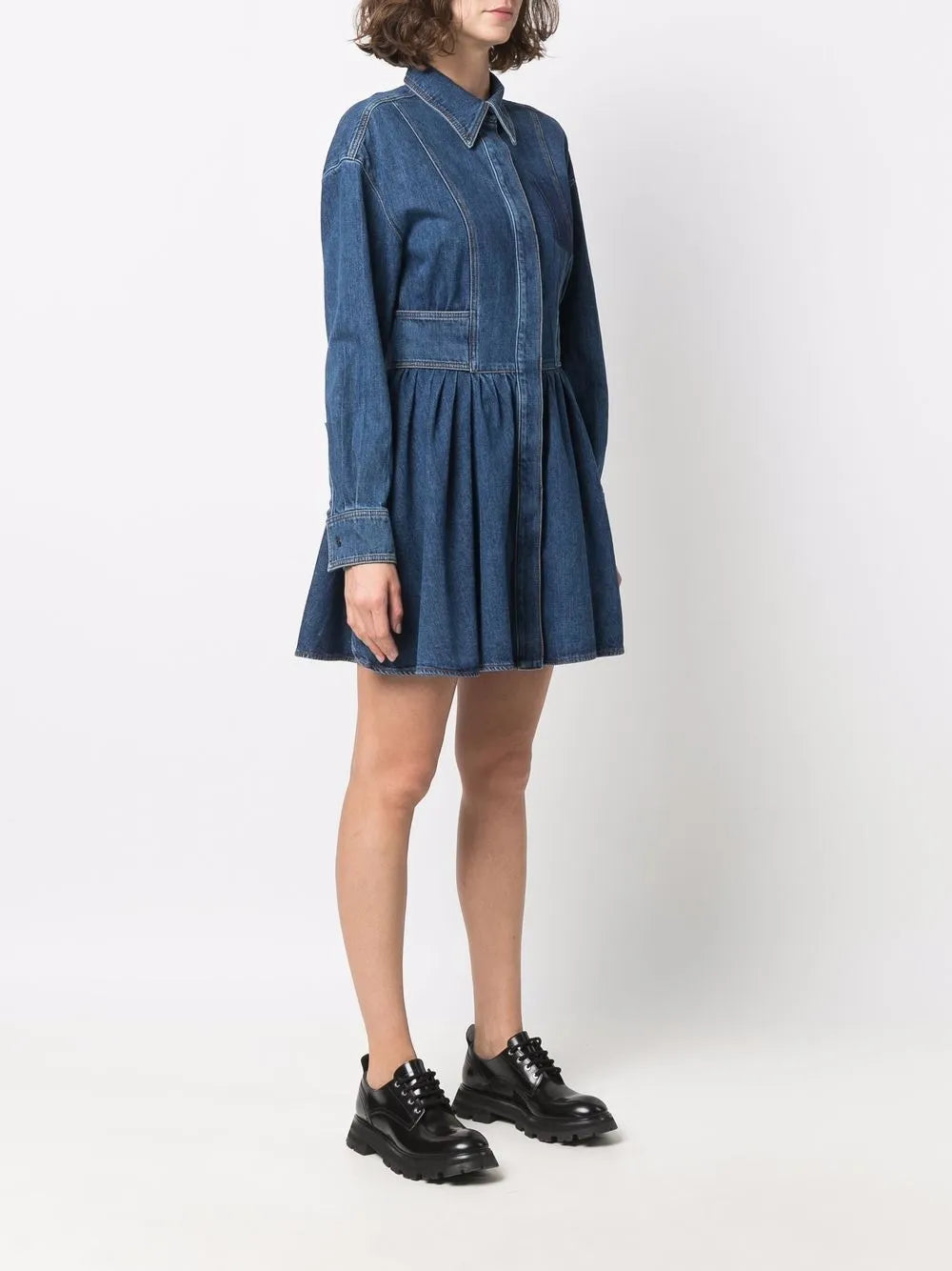 Alexander McQueen Structured Denim Fit-and-Flare Dress - image 3